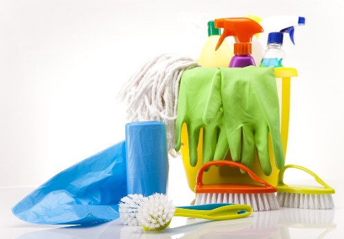 Deep cleaning in a bathroom with tiled surfaces